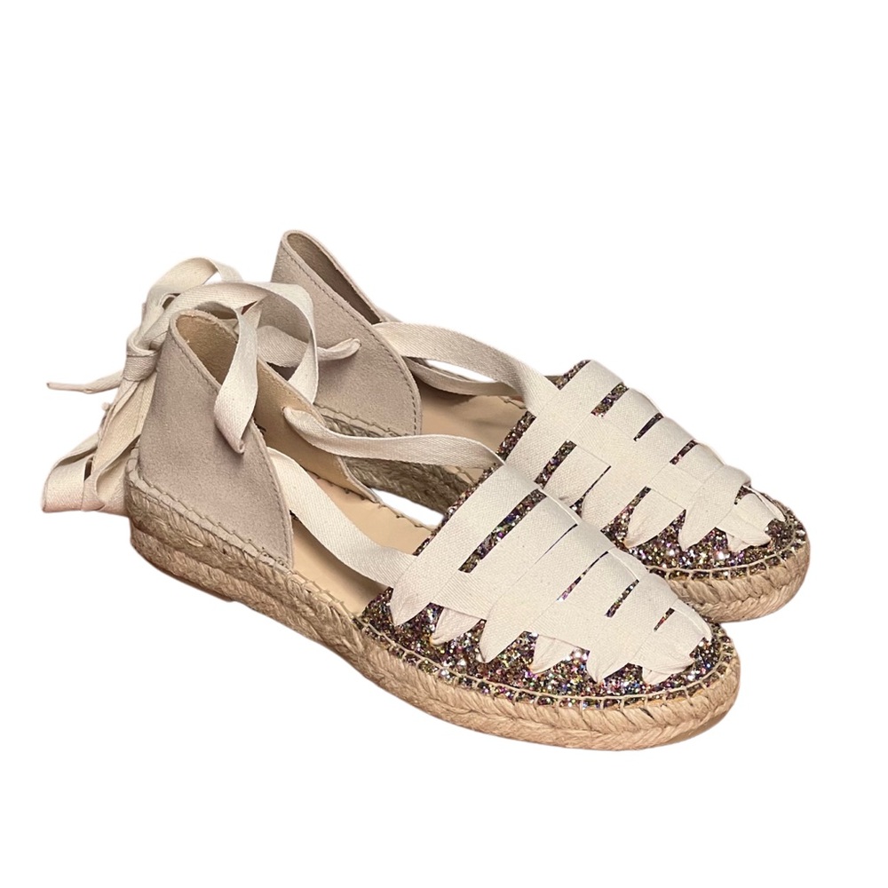 Free People Heat Wave Wrap Cream/Multi Glitter Espadrilles Flats Size 6.5